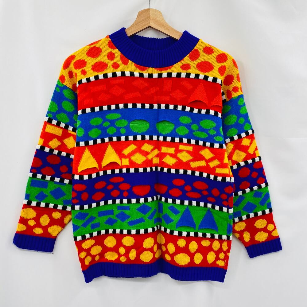 Vintage Knit Waves Colorful‎ Funky shapes sweater